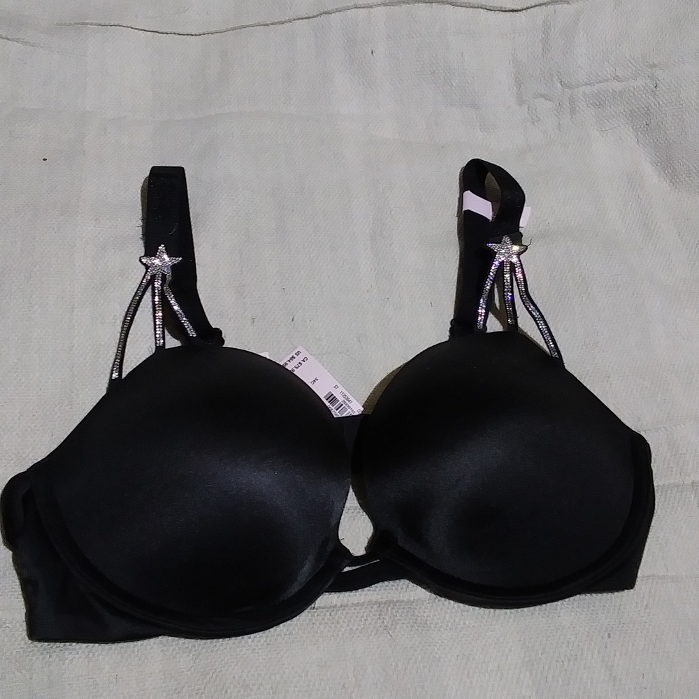 Black Victoria's Secret Push-Up Bra with Rhinestone Straps